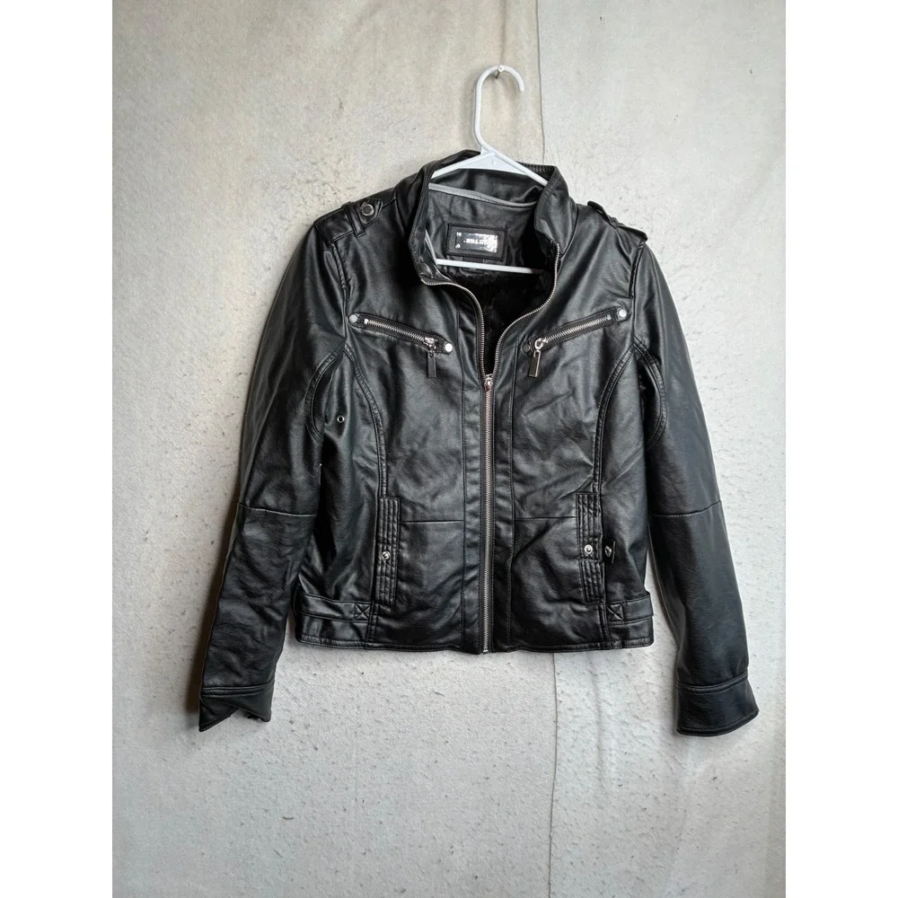 Joujou Black Faux Leather Moto Biker Jacket Faux Fur Lined 103-1192ME Mens M